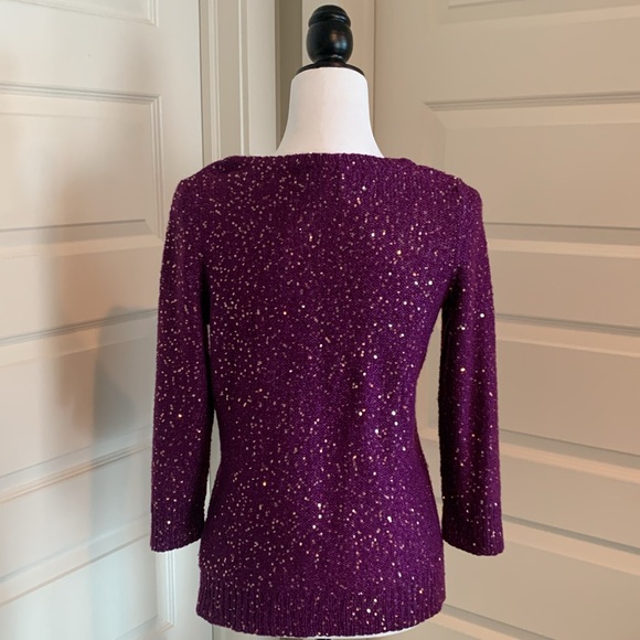 ANNE KLEIN Women’s Purple Sweater with Gold Sequins - Picture 5 of 11